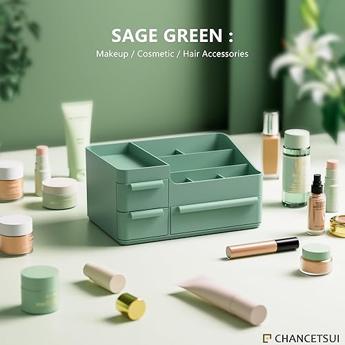Miniatura 4 de CHANCETSUI Organizador de maquillaje con cajones, organizador de encimera para cosméticos, soporte de tocador para lápiz labial, pinceles, lociones,