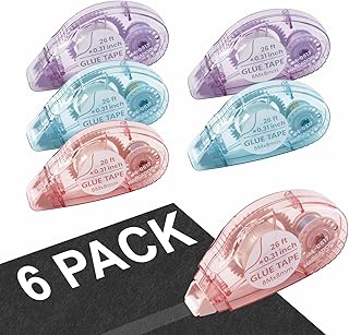 Double Sided Tape for Crafts, Pack of 6 Glue Tape Roller, 26 Ft x 0.31 in Scrapbook Tape, Tape Runner for Scrapbooking Supplies, Office, School, Craft Supplies and Journaling Supplies.