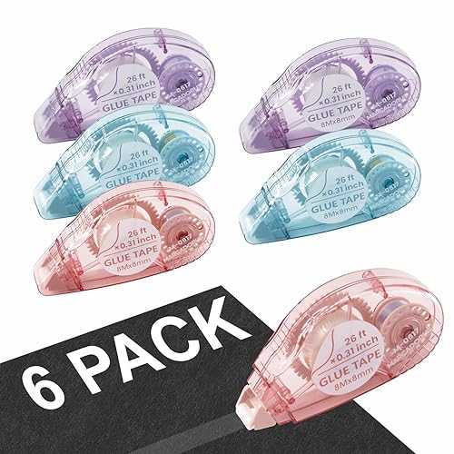 Cinta de doble cara para manualidades, paquete de 6 rodillos de cinta adhesiva, cinta de álbum de recortes de 26 pies x 0.31 pulgadas, cinta para
