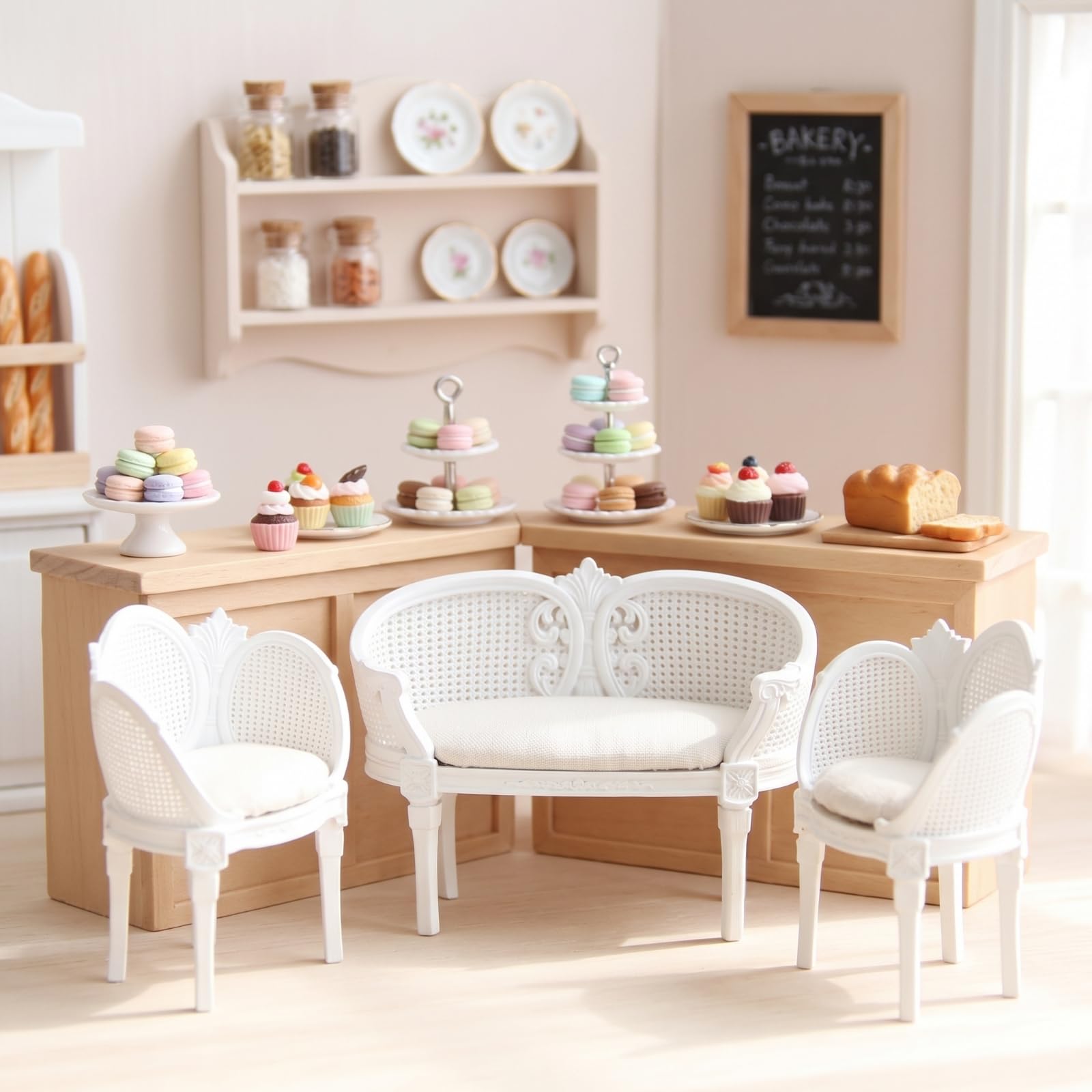 Divanetto in 1/12 con Rattan Tessuto Decorativo Centrale con Cuscino Padded E Gambe Dritte Adatto per Esposizioni E Ambienti Classici