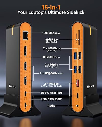Miniatura 24 de NOVOO Hub USB C 4K a 60Hz HDMI Gigabit Ethernet 8 en 1 USB C adaptador multipuerto con HDMI, PD 100W, 2 USB-A, 1 puerto de datos USB-C, estación