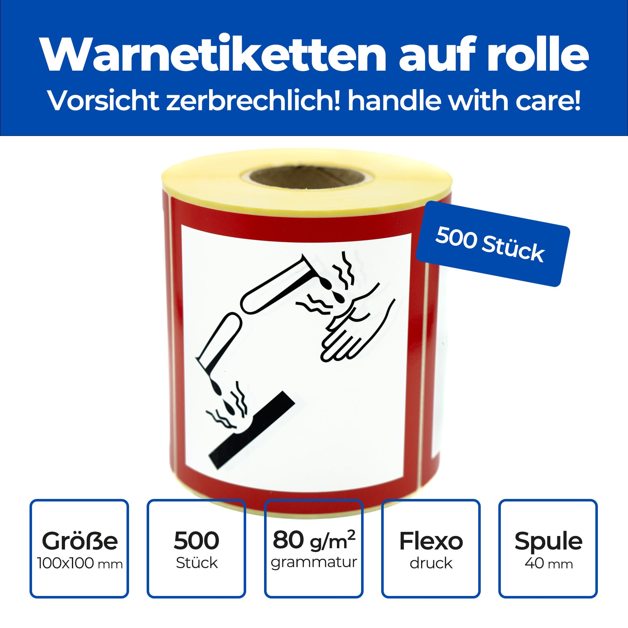 MD Labels GHS 05 Hazardous Goods Labels Etching Effect 100 x 100 mm Pack of 500 GHS Symbols Stickers for Hazardous Substances Labelling - Image 3