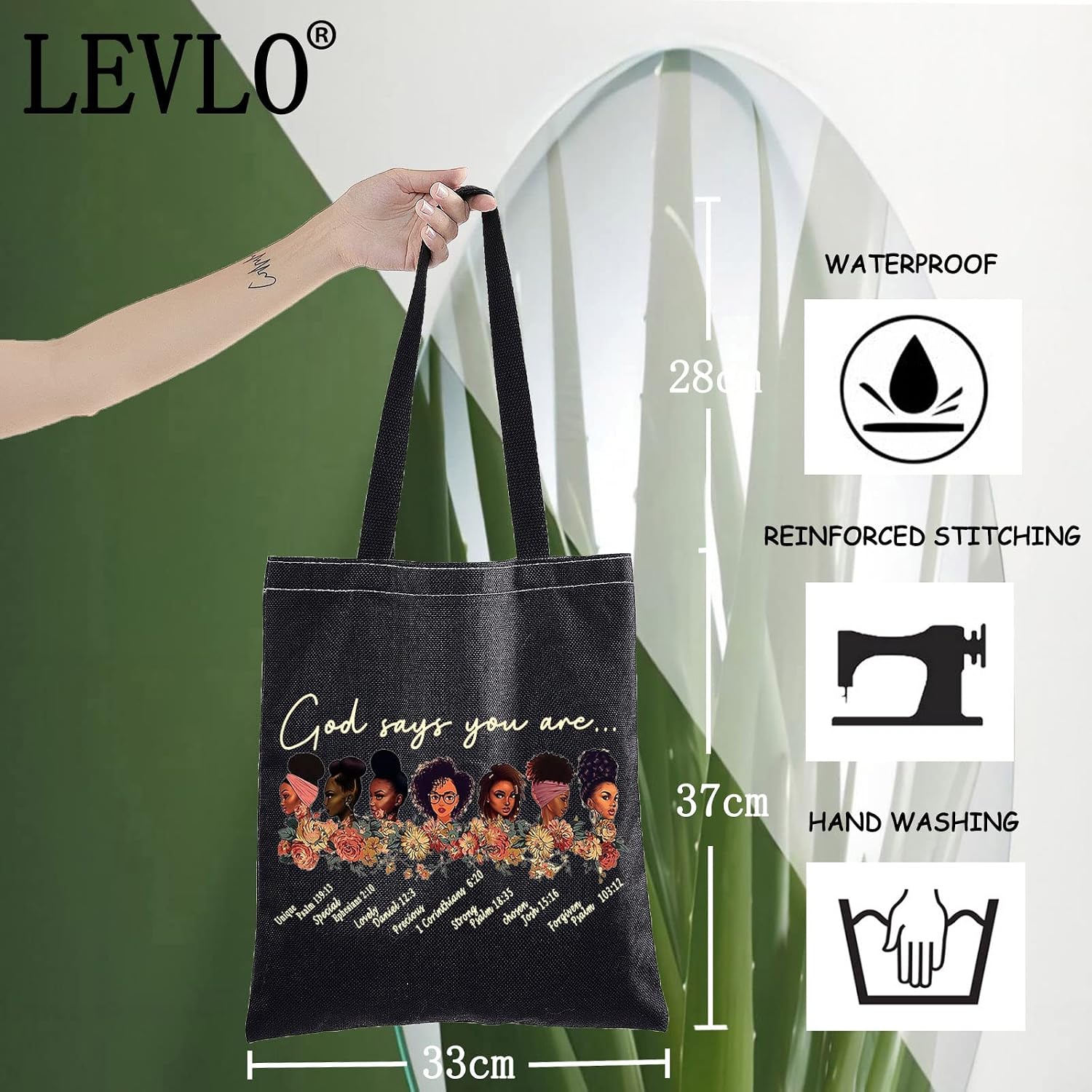 LEVLO Black American Cosmetic Make up Bag African Inspired Gift God Says You are Unique Special Lovely Chosen Forgiven Makeup Zipper Pouch Bag Black Live Matter Gift (God African BT) image 2