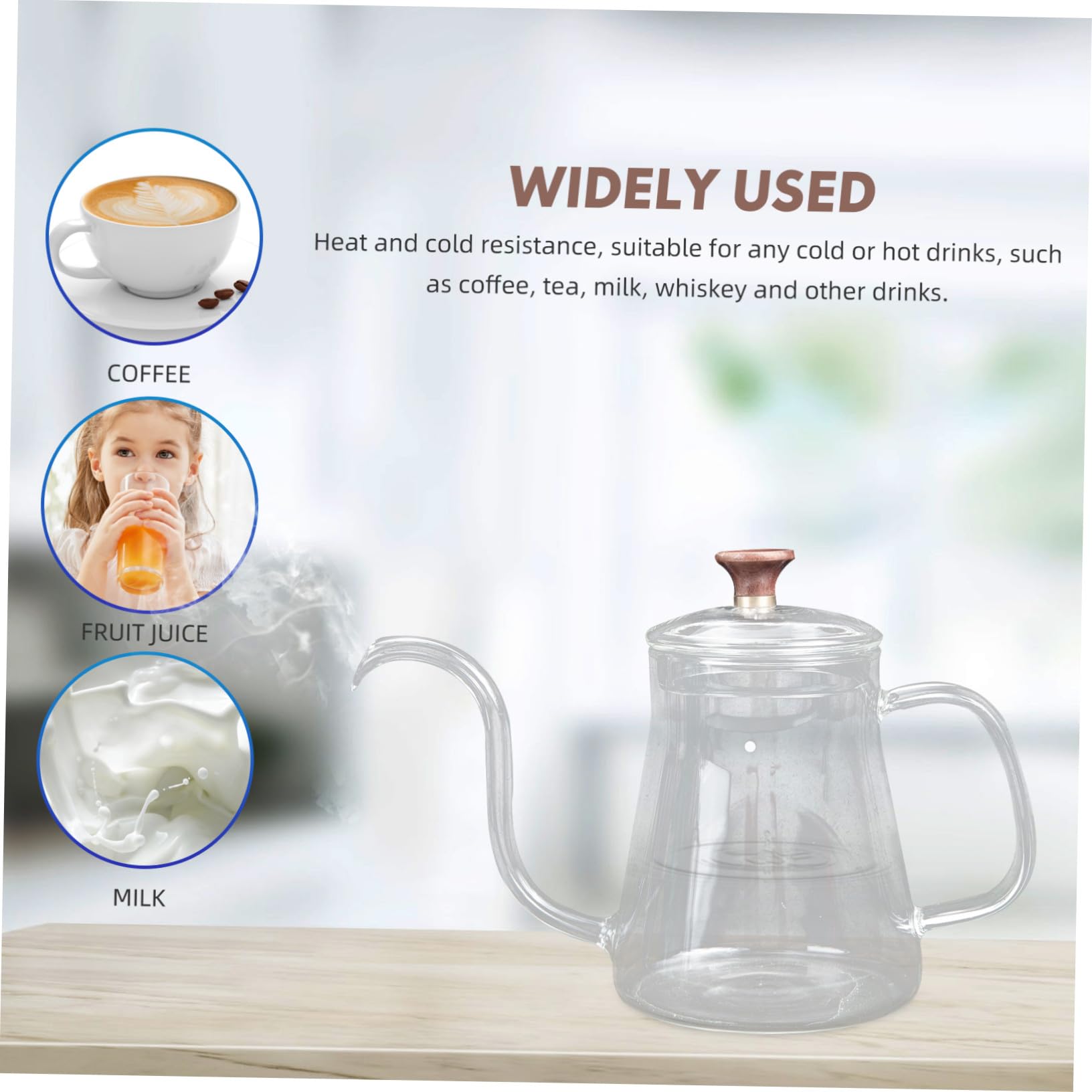 ULTECHNOVO Caffettiera Da Ufficio in Vetro Trasparente 350ml Beccuccio Lungo a Goccia, Bollitore Manuale Impugnatura Ergonomica Per Infusione Caffè e Tè, Per Casa e Lavoro