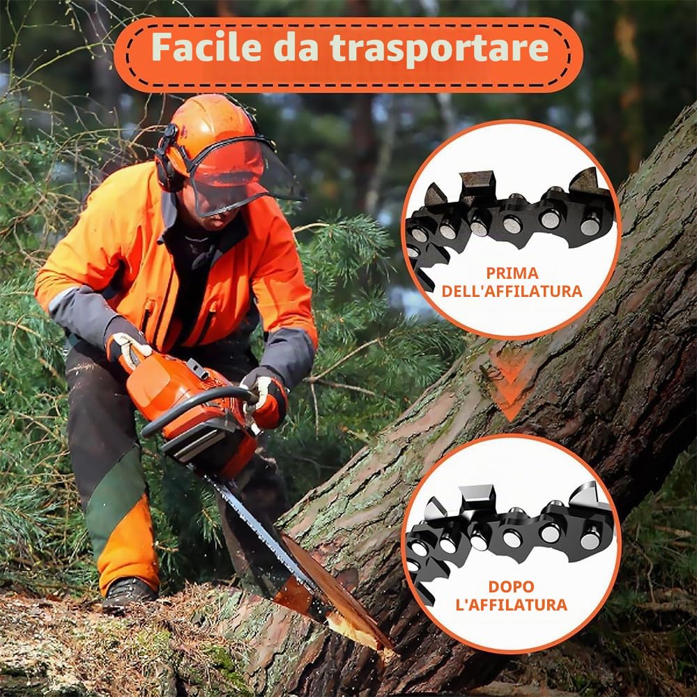 Affilacatene Per Motosega, Affila Motosega Portatile, Affilacatene Manuale Per Motosega, Affilacatene, Set con 5 Testine Abrasive, Per Tutti i Tipi di Motoseghe