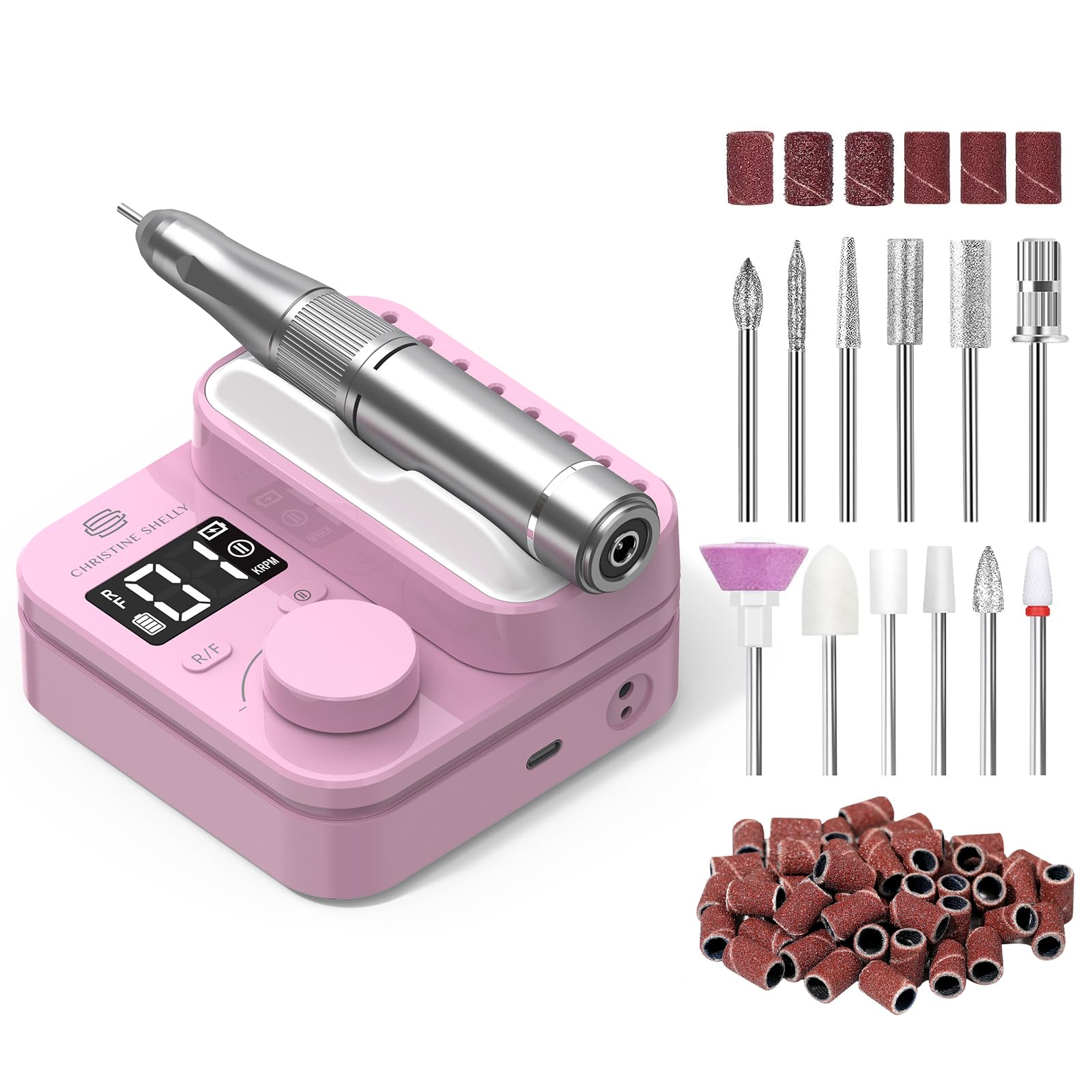 Elektrische Nagelfeile 35000RPM Super Leise Wiederaufladbare Nagelbohrer | CHRISTINE SHELLY Tragbare Nägel Politur Set Maniküre Pediküre Maschine Professionelle