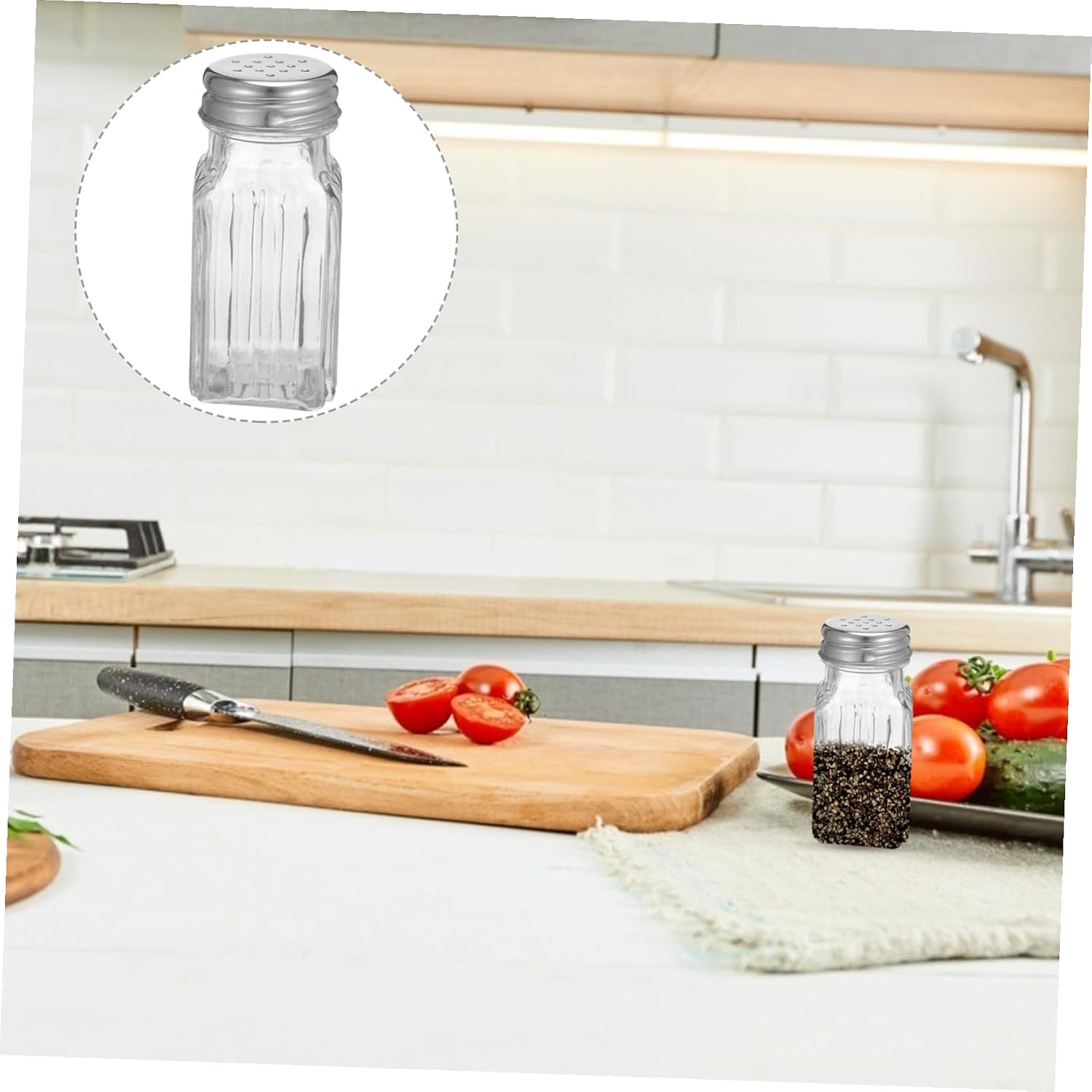 6pcs Glass Spice Kitchen Seasoning Containers for Pepper Salt and Spices Elegant Design for Home and Restaurant Use Easy to Hold and Sprinkle