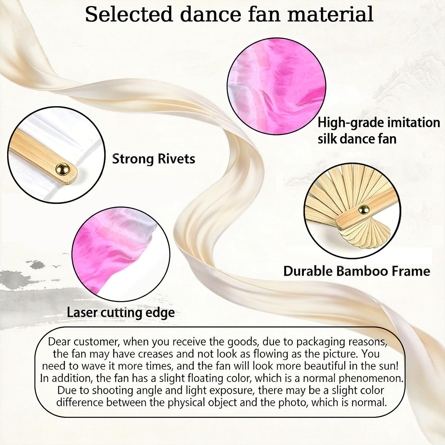 1 Pair of Women's Long Belly Dance Fans (Left and Right) - Premium Artificial Silk Fans, Suitable for Professional Dancers and Cultural Festival Performances | Foldable Dance Fans
