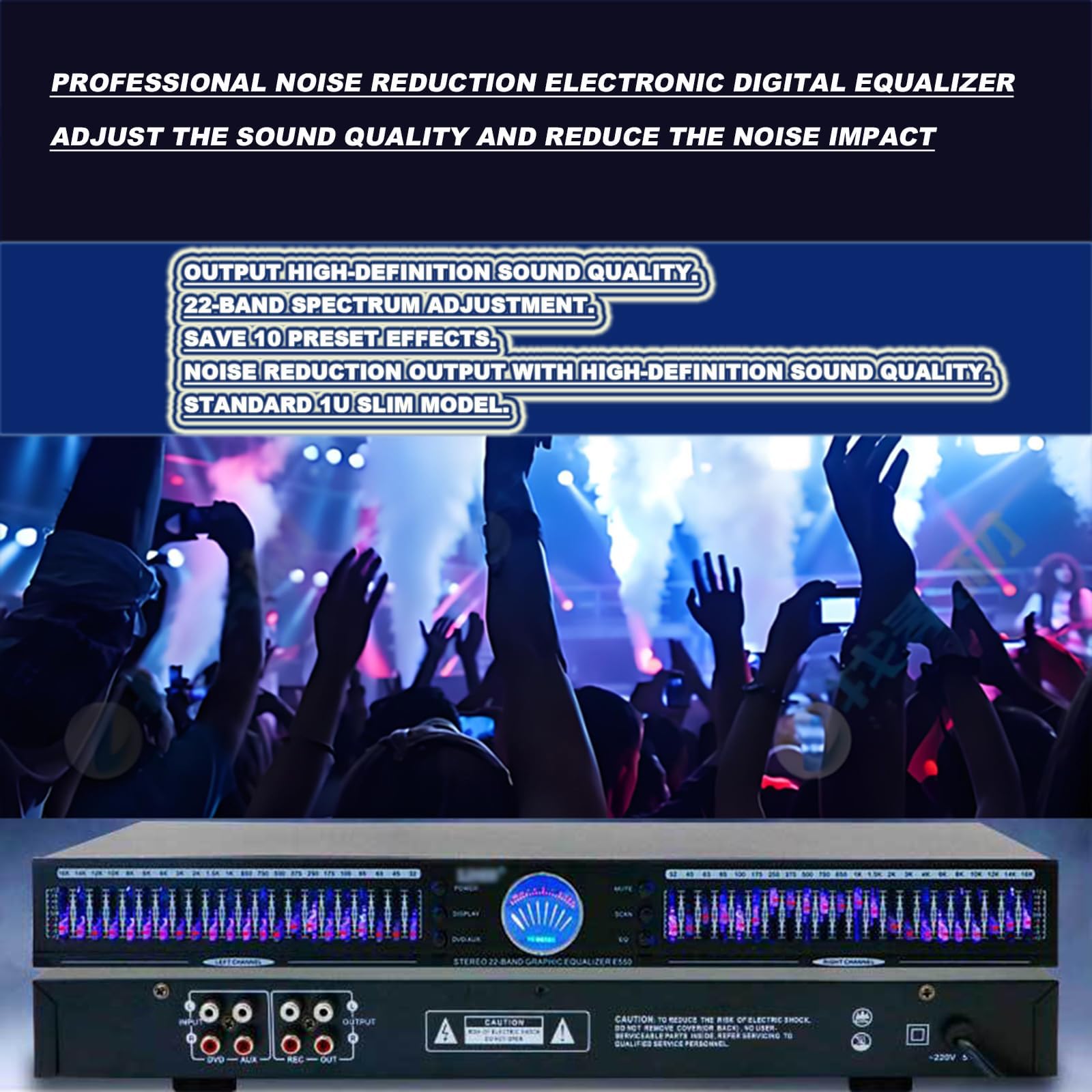 McbeAn Stereo-Grafik-Equalizer, 22-Band-Audio-Equalizer, Digitaler Stereo-Grafik-Equalizer, 10 Voreingestellte Effekte, DSP-Rauschunterdrückungsprozessor, Für KTV-Veranstaltungen, Musikstudios Und DJ