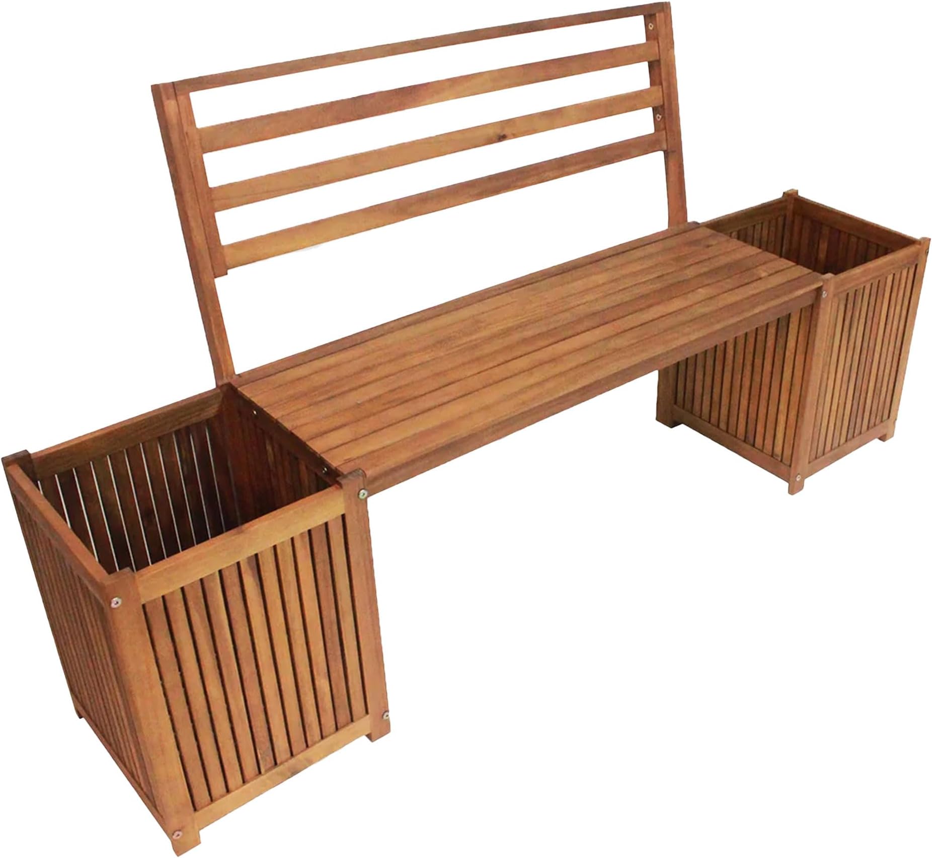 Leigh Country Outdoor Wooden Bench Durable All Weather Backyard Patio, Entryway Balcony, or Deck Furniture Seating with 2 Planter Boxes, Tan