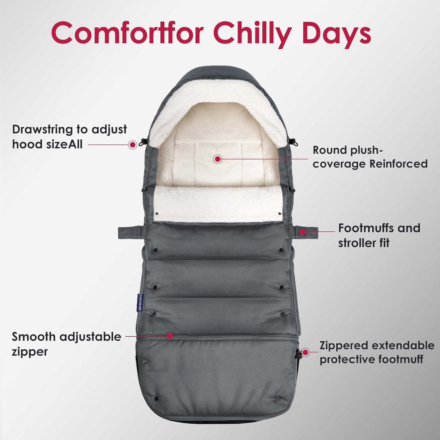 Universal, Weather-Proof, Warm Stroller Footmuff | Extendable Winter Cover | Adjustable Buckle | Stroller Bunting Bag | CosyDiary Stroller Accessories | Stroller Cover