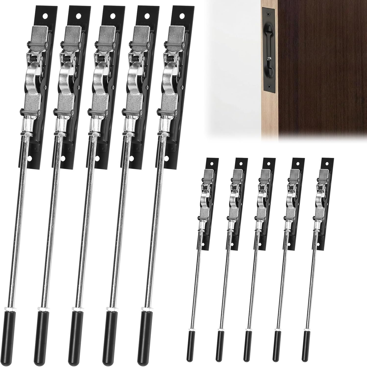 10 Pack Flush Mount Extension Bolt Locks with Rod Latch, Concealed Slide Bolt Lock for French Doors, Composite & Wooden Doors, Securitys Door Hardware