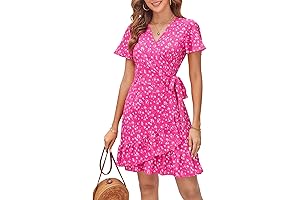 Women's Summer Wrap V Neck Polka Dot Print Ruffle Short Sleeve Mini...