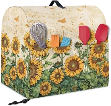 Sunflower Stand Mixer Covers Compatible With 6-8 Quart, Kitchen Aid Mixers Accessories with Pockets and Adjustable Drawcord,Splatter Guard for Mixer