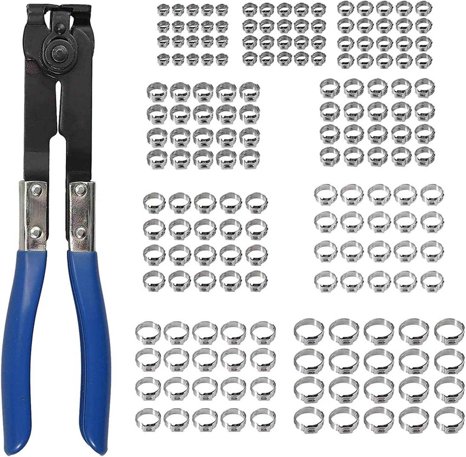 Hose clamp Ear clamp and 180-piece Stainless Steel Hose clamp 5.8-21mm Single Ear stepless Hose clamp Classification Clamping Tool kit