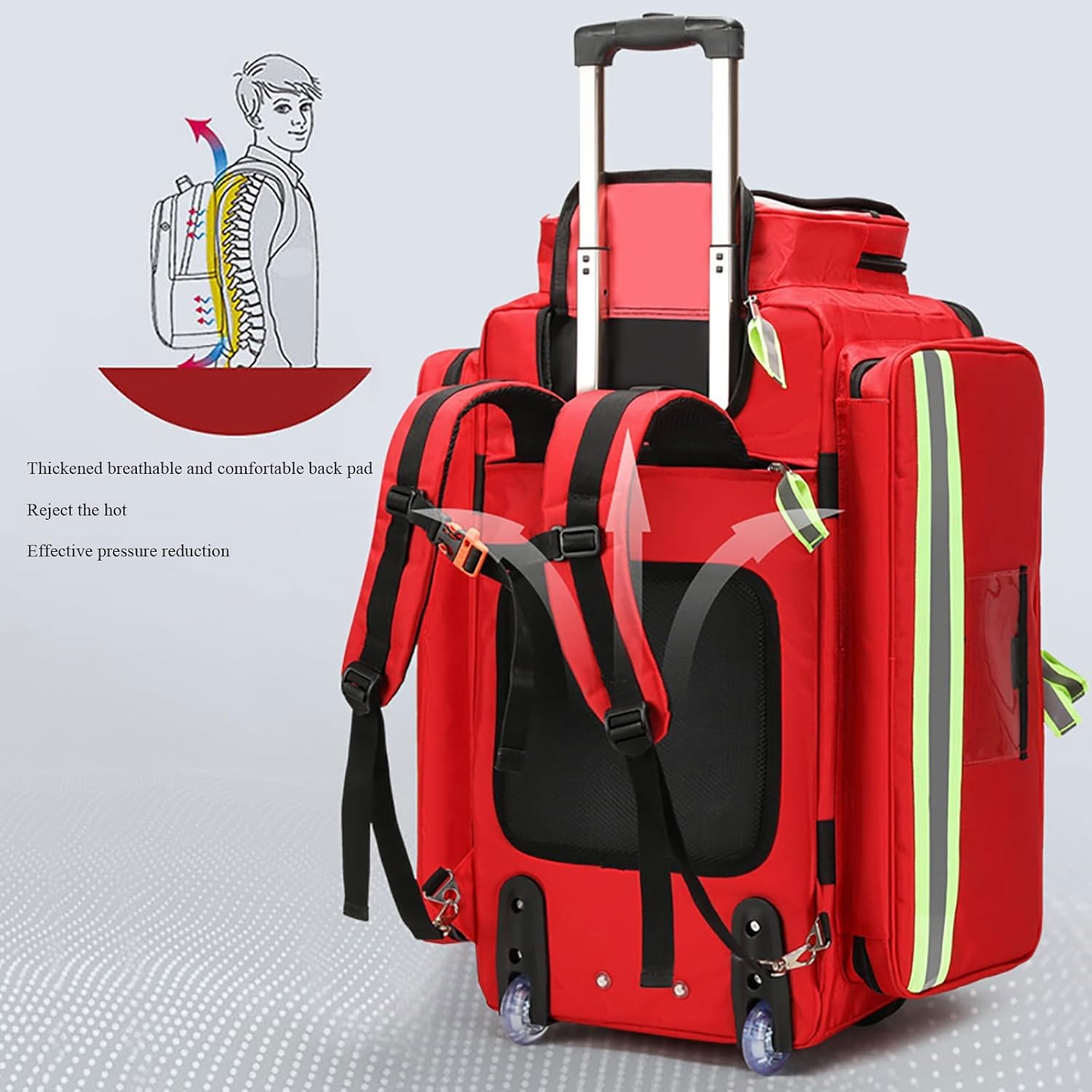 Bolsa de primeros auxilios, kit de emergencia rodante de gran capacidad con diseño de múltiples bolsillos y tiras reflectantes, ideal para senderismo al aire libre, mochileros, camping, viajes