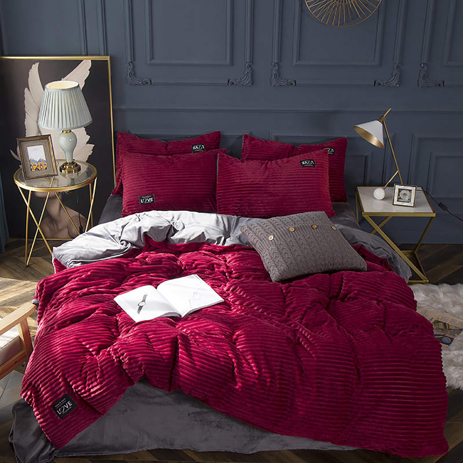 Parure de lit velours flanelle chaude - Ensemble de literie hiver réversible 3pcs