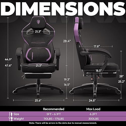 Miniatura 3 de Dowinx Silla de juegos de tela con reposapiés, silla ergonómica grande y alta con soporte lumbar, silla de computadora con respaldo ancho para