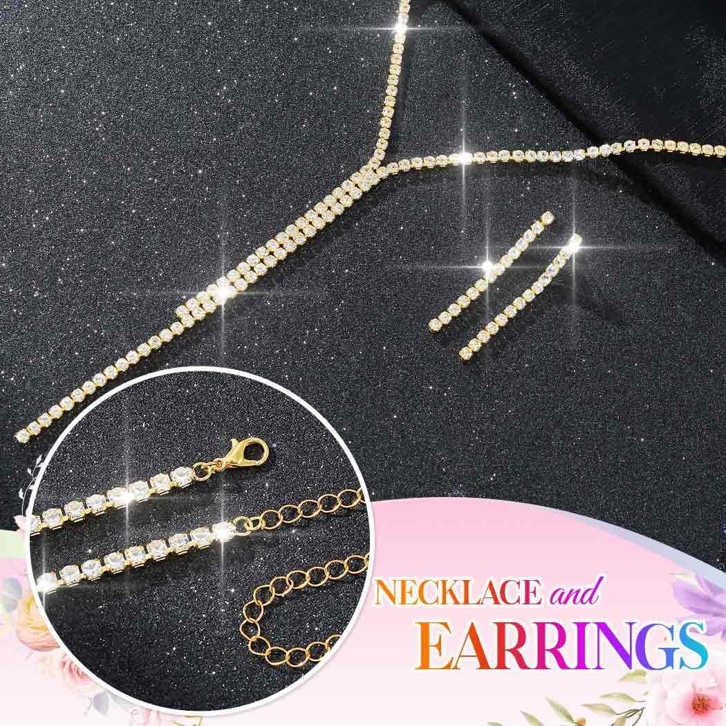 Aukmla Rhinestone Wedding Jewelry Set Silver Bridal Necklaces Earrings Bracelet Sets Prom Jewelry for Women and Brides - Image 6