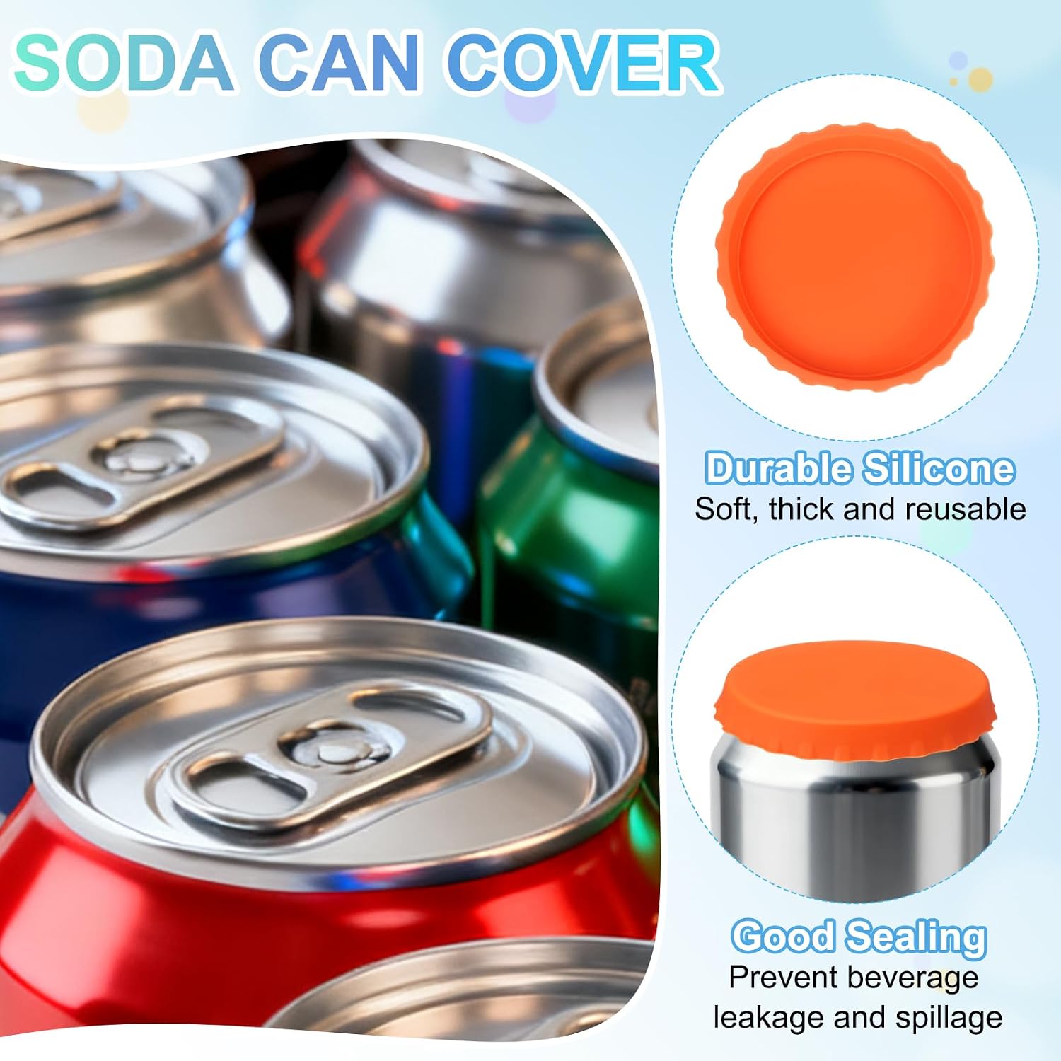 PATIKIL Silicone Soda Can Lids, 6 Pack 0.6" Height Reusable Soda Can Cover Stopper Protector Covers for Beer Drink Juice Beverage, Fits Standard Cans, Orange
