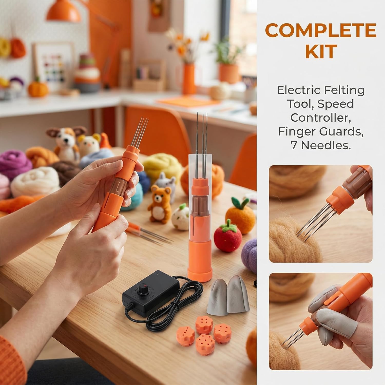 Electric Felting Needle Machine Wool Felt Poking Combing Tool with 1-7 Needles Speed Contro Portable DIY Felted Needlework Craft kit