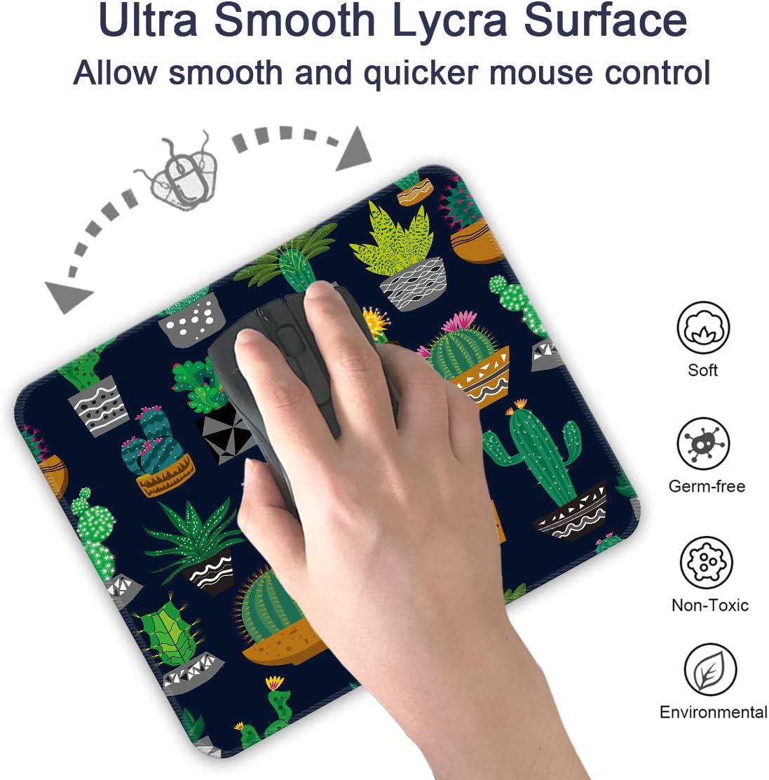 DOOKE Gaming Mouse Pad, Cute Rectangle Mouse Mat with Anti Slip Rubber Water-Resistant Surface for Desktops, Computers, Ideal for Work or Gaming,Pot Cactus