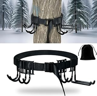 Treestand Strap Gear Hangers, Multi-Hook Accessory Holder for Bow Hanger, Tree Stand Accessories Holder with 8 Hooks, for Gears Bow Quiver Backpack Tree Saddle Bottle, with Storage Bag