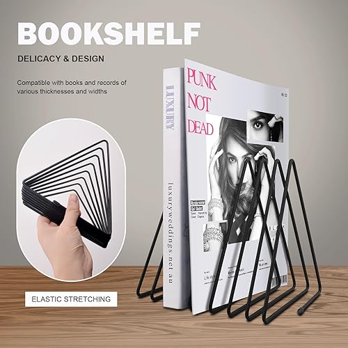 Miniatura 5 de 2 estantes de almacenamiento de discos de vinilo, estante de exhibición de álbumes de revistas de metal de 14 ranuras, soporte para discos de