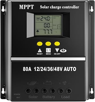 AuraSolar 80A MPPT Solar Charge Controller 12V 24V 36V 48V Auto, 80 Amp Solar Controller with LCD Display, Dual USB Port & Timer, for Home RV Off-Grid System, Fit Lead-Acid/Lithium Battery