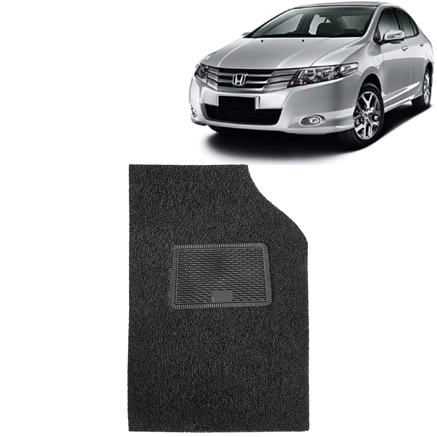 Kingsway Noodle Grass PVC Mats, 18mm Thickness, Car Floor Foot Mats Universal Use for Honda City, Model Year : 2009-2013, Complete Set of 5 Piece - Black