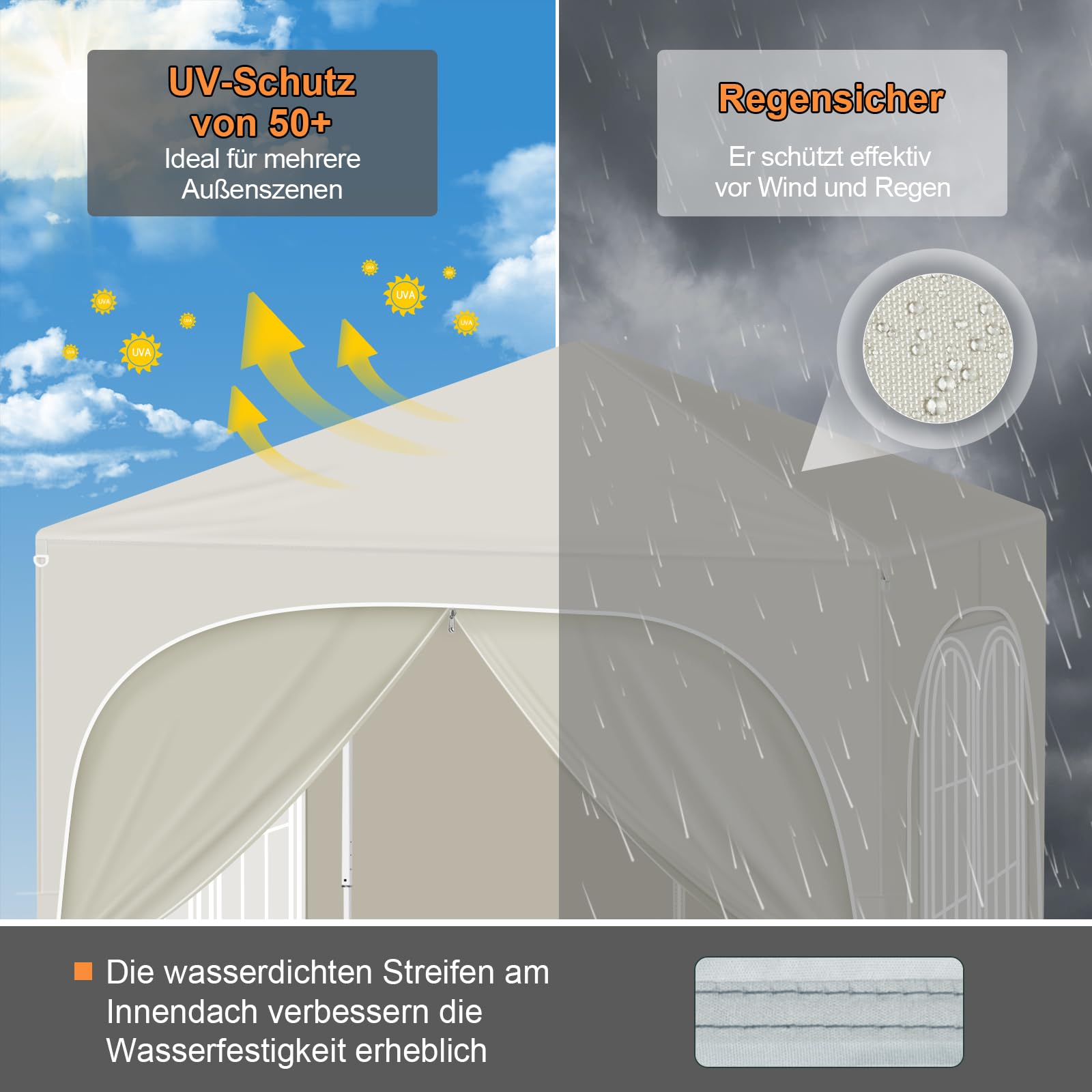 WOLTU Faltpavillon 2x2m Pop up mit 4 abnehmbaren Wänden Pavillon Beige | UPF 50+ UV Schutz, wasserdicht, höhenverstellbar, windstabil, Metallgestell, Strand