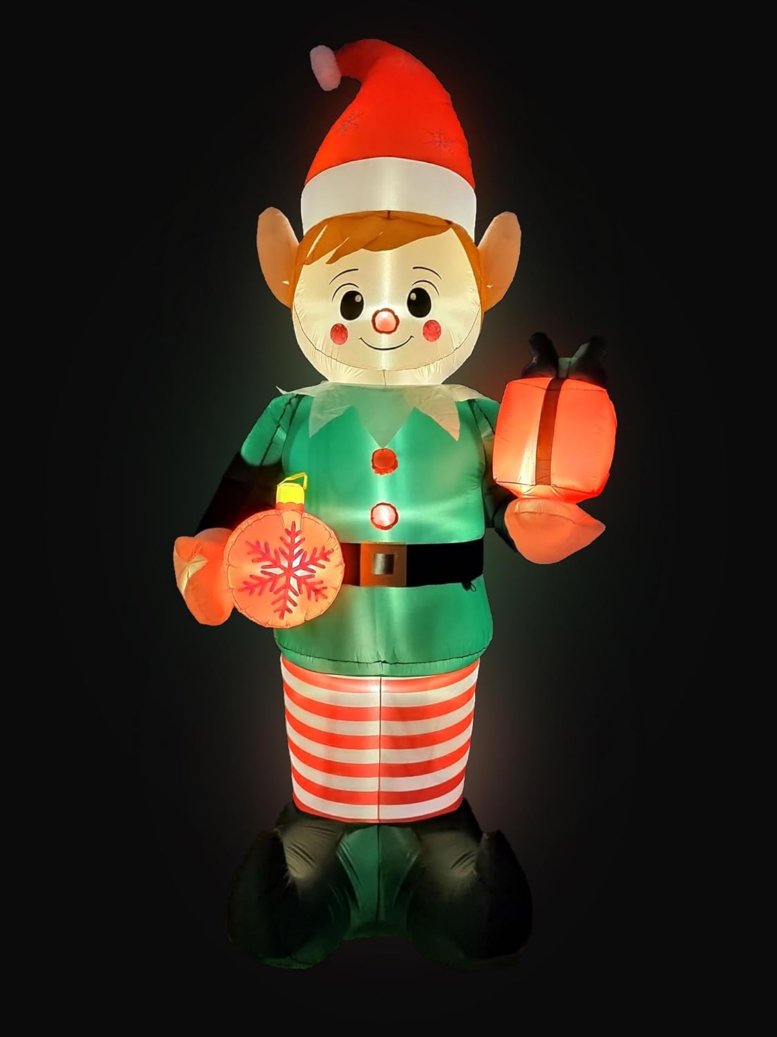 12 FT Giant Lighted Christmas Inflatable Elf with Red Ornament and Gift Box – Outdoor Indoor Holiday Decoration with Built-in LED Lights Self-Inflating Blower Blow-Up Lawn Yard Display
