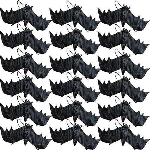 GXXMEI 18PCS Halloween Simulation Hanging Bats Realistic Looking Scary Bats,Fake