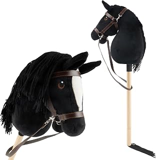 BIECO Cavallo Giocattolo Hobby Horse Nero - Taglia S, con Briglia | Bastone e Coda Rimovibili, per Salto Ostacoli, Dressage & Gioco | Cavalli Giocattolo
