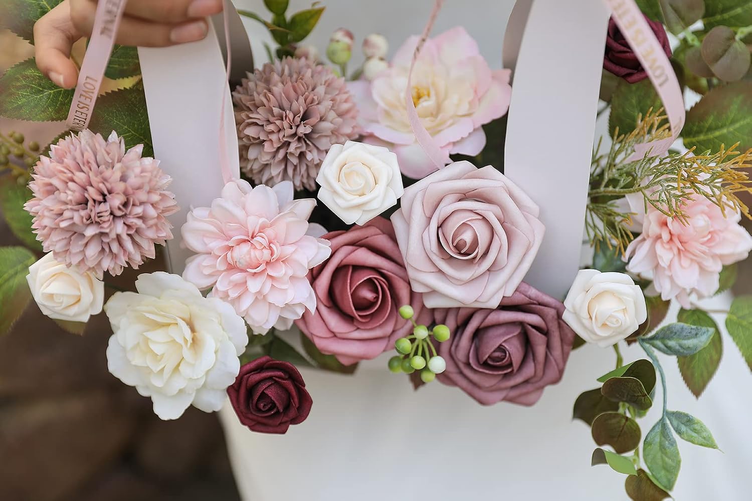 Artificial Flowers Combo Box Set Gradient Color Flower Leaf with Stems for DIY Wedding Bouquets Centerpieces Baby Shower Party Home Decorations（Pink Purple） - Image 6