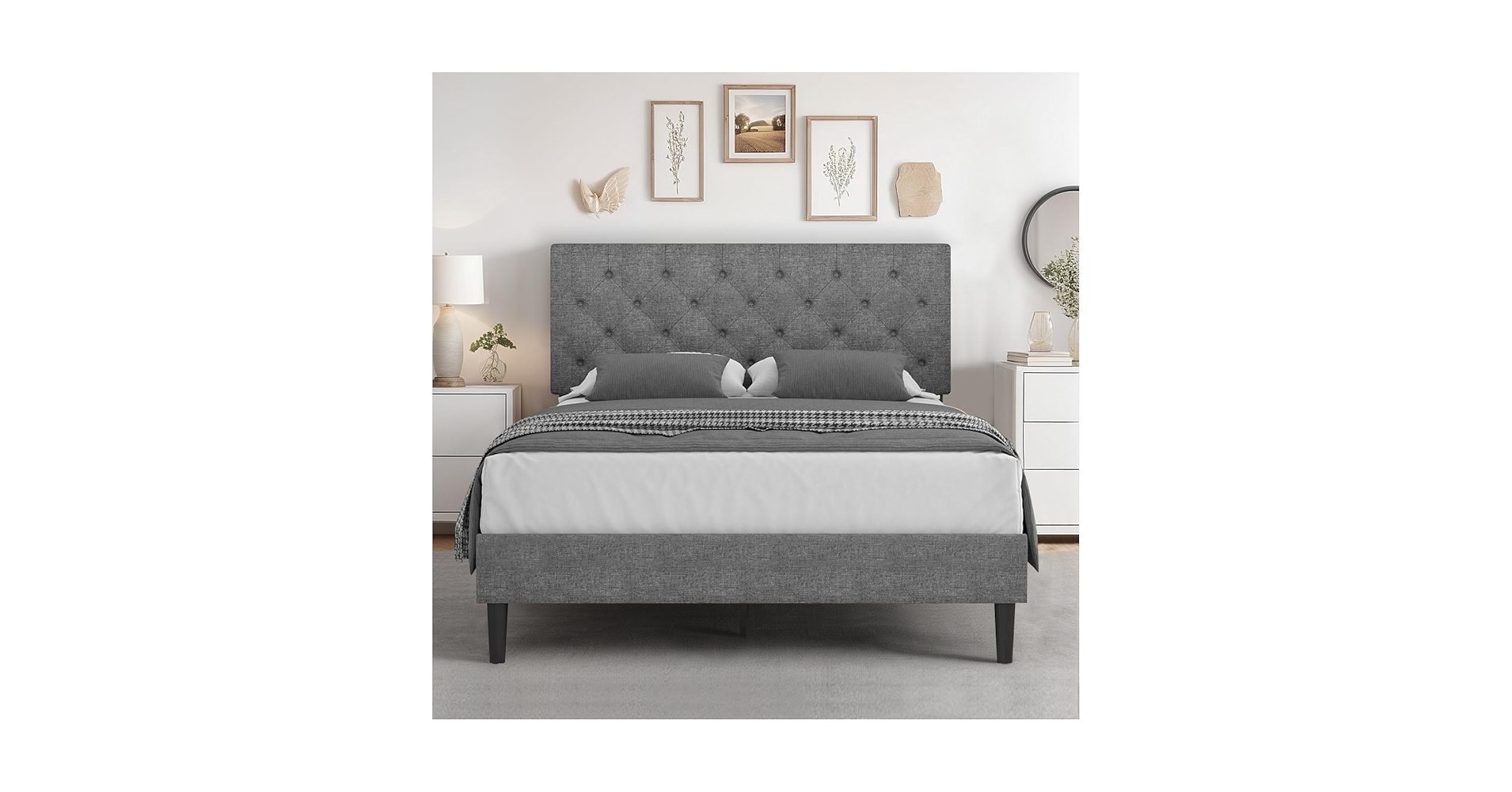 Amazon.com: HOMBCK Full Bed Frame with Headboard, Linen