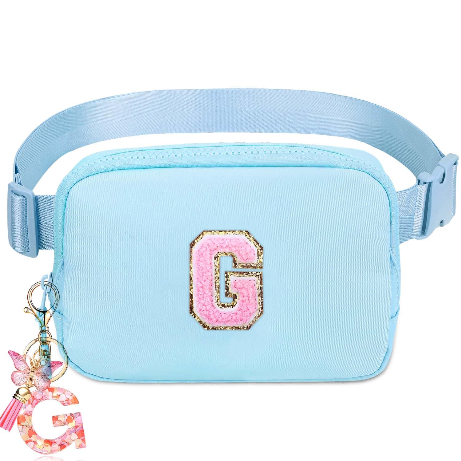 Belt Bag for Girls Gifts - Birthday Gifts for Teenager, Personalized Gifts for Mom Freind Sister Teacher, Graduation GiftsInitial Crossbody Bag Belt Bag for Women Lavender Blue G