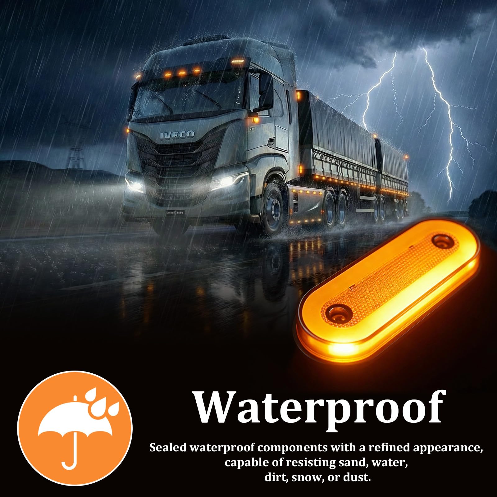12 PCS Luce Laterale LED Ambra, Luci Laterali per Rimorchio,Luci di Ingombro 12V/24V per Camion, Rimorchio, Camper, Autocarro,Van Camper,Caravan,Lampade di Posizione Anteriore e Posterior