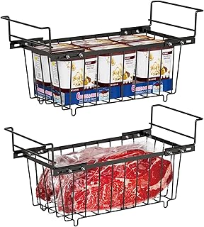 iSPECLE Freezer Organizer Bins - Fit 7 Cu.Ft Chest Freezer, Expand from 15.8" to 18.1" (L) Deep Freezer Organizer Bins, 2 Pack Small Hanging Freezer Baskets for Chest Freezer, Black