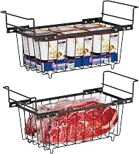 iSPECLE Freezer Organizer Bins - Fit 7 Cu.Ft Chest Freezer, Expand from 15.8" to 18.1" (L) Deep Freezer Organizer Bins, 2 Pack Small Hanging Freezer Baskets for Chest Freezer, Black