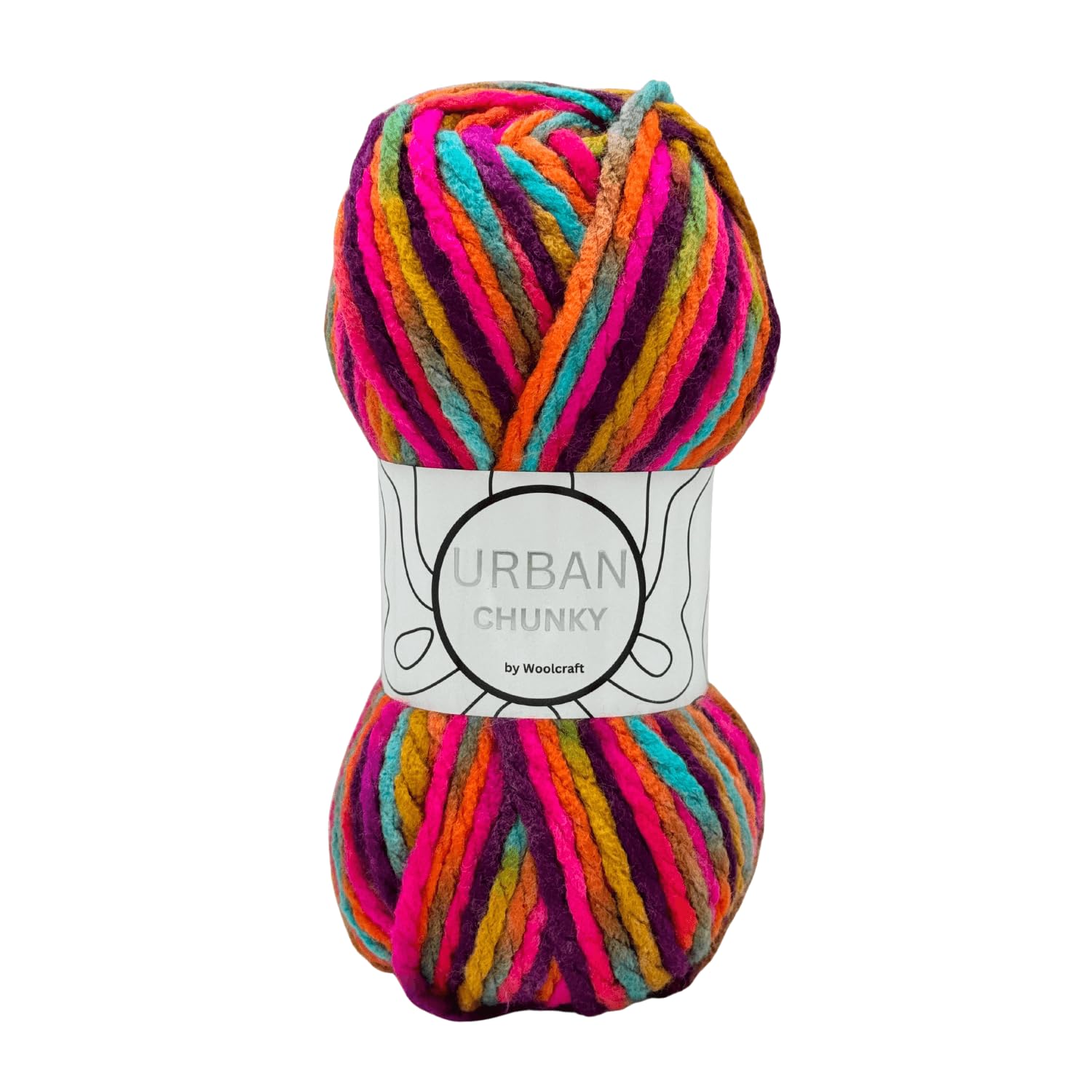 Woolcraft Urban Super Chunky Knitting & Crochet Yarn, 6 Self-Striping Shades in The Range, 100% Acrylic, 82 Metres, 100g Balls, Pack of 5, Flamingo