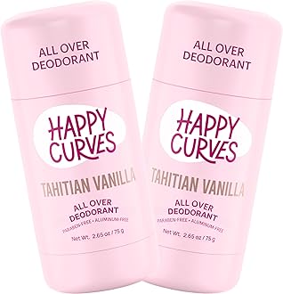 HAPPY CURVES Whole Body Deodorant for Women - Aluminum-Free - Sensitive Skin Invisibile All Day Layer of Full Body Protection for Odor Control Only (2.65 Ouce (Pack of 2), Tahitian Vanilla)