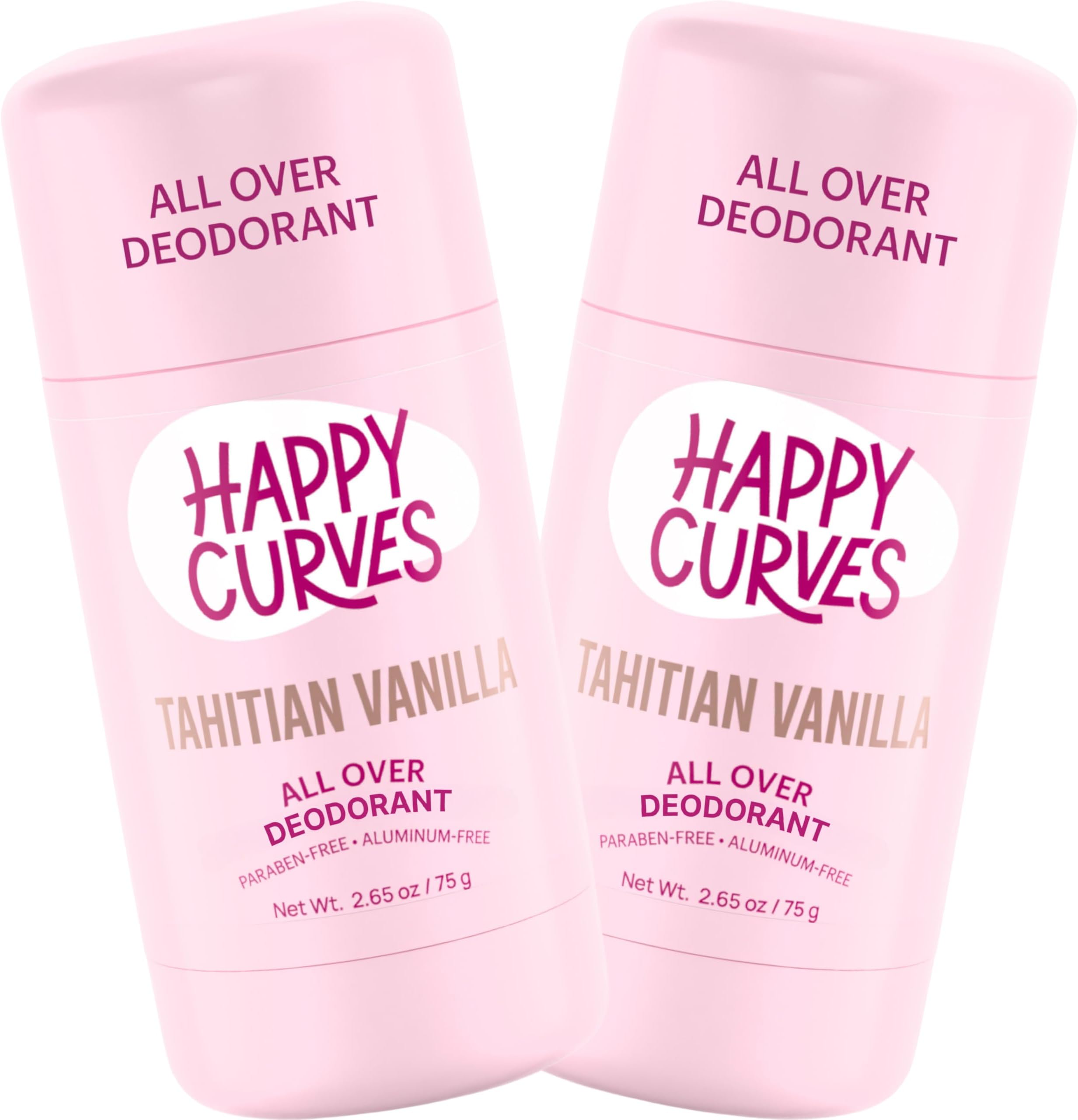 HAPPY CURVES Whole Body Deodorant for Women - Aluminum-Free - Sensitive Skin Invisibile All Day Layer of Full Body Protection for Odor Control Only (2.65 Ouce (Pack of 2), Tahitian Vanilla)