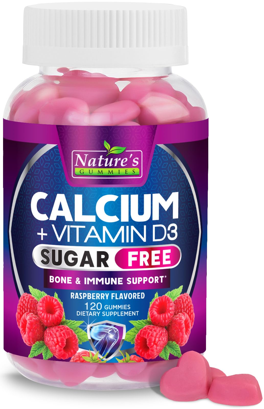 Calcium Supplement Gummies - Sugar Free Calcium Gummy with Vitamin D3 for Best Absorption - Supports Immune Health, Bones & Teeth - Nature's Calcium