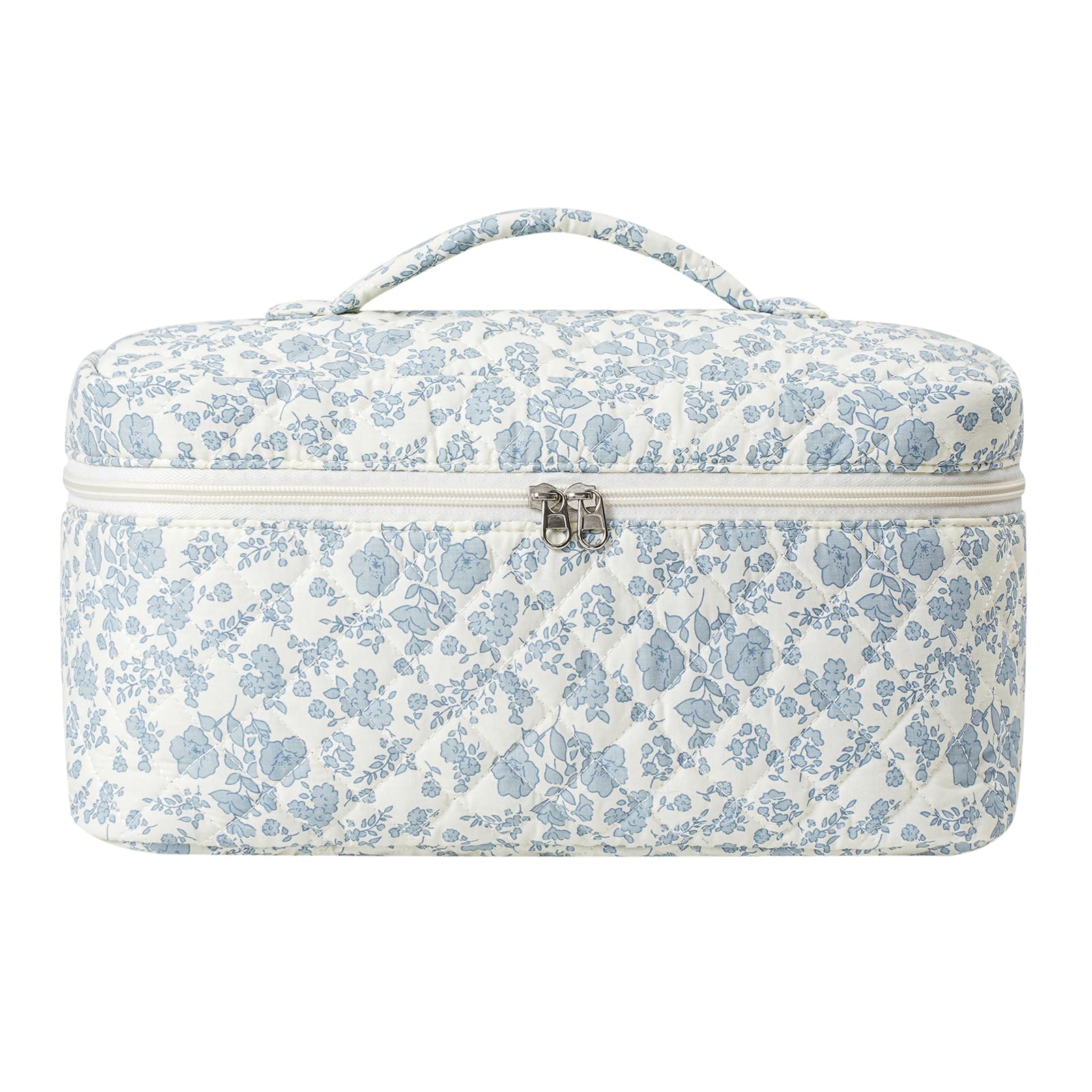 Quilted Cotton Hair Tools Travel Bag Compatible with Dyson Airwrap,Hair Styling Cosmetic Case for CurlingIron,Flat Irons and Attachments,Portable and Foldable Makeup Bag, 01blue Flower-image-21