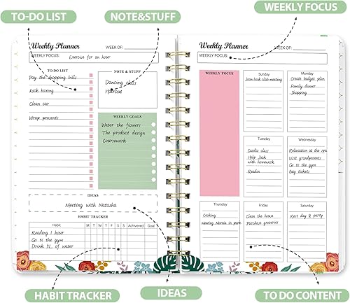 Miniatura 2 de Agenda semanal prémium sin fecha de 6.1 x 8.5 pulgadas con calendario semanal de objetivos encuadernados en espiral, lista de tareas y diario de