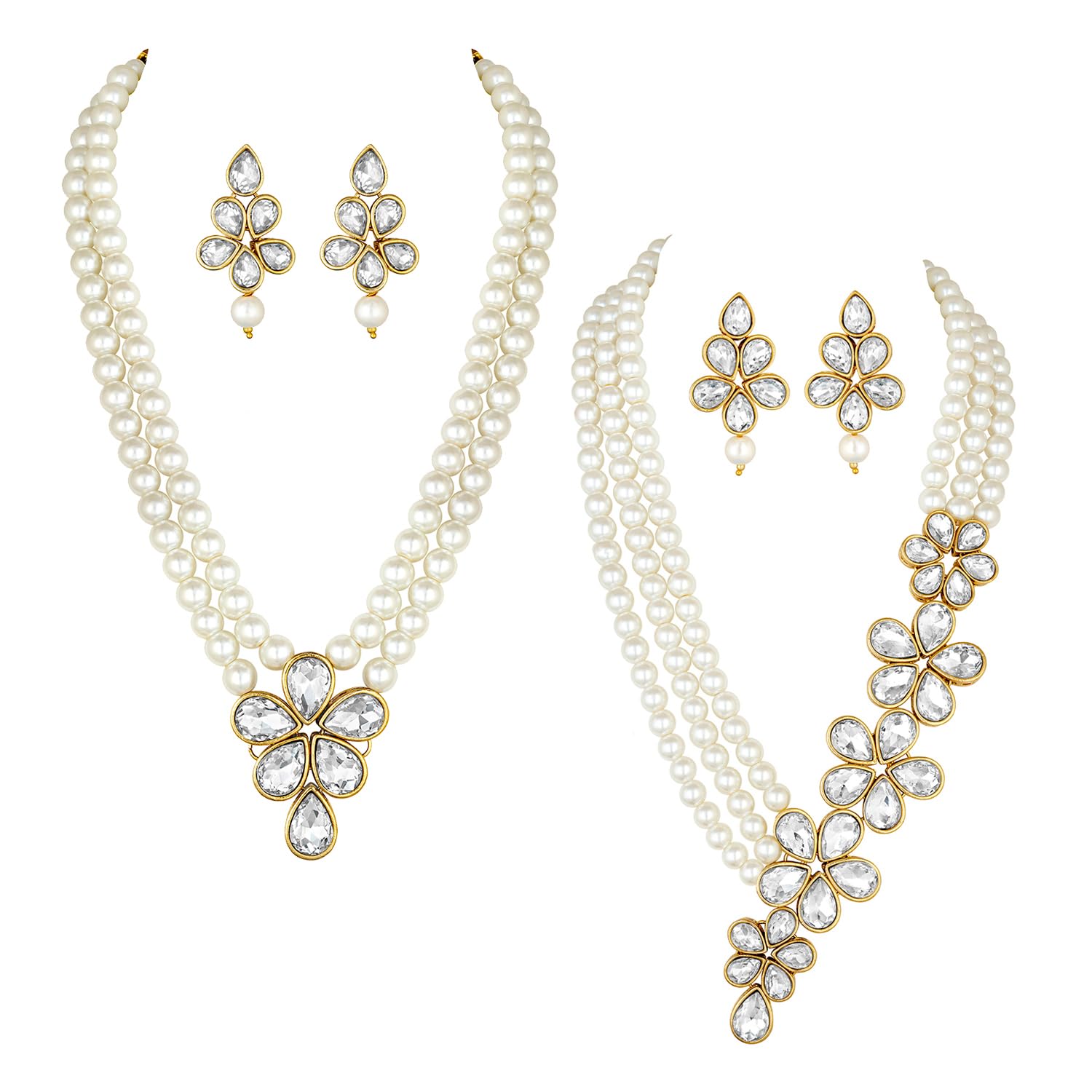 peora Crystal Faux Pearl Necklace & Jewellery Set Gift for Women-picture-44
