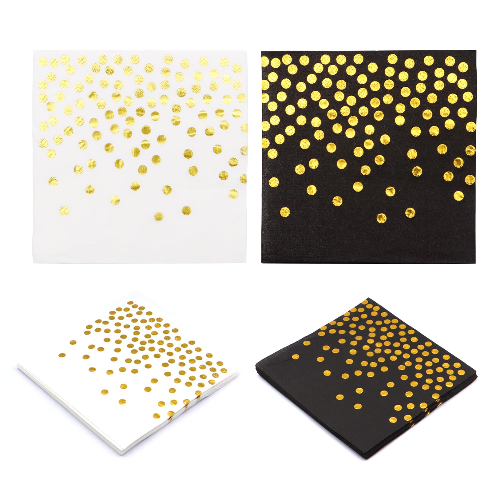 40 Pcs Disposable Dots Paper Napkins, Scettar Black and Gold Party Napkins, White and Gold Cocktail Napkins for Weddings Serviettes, Holiday Celebrations and Birthday Parties