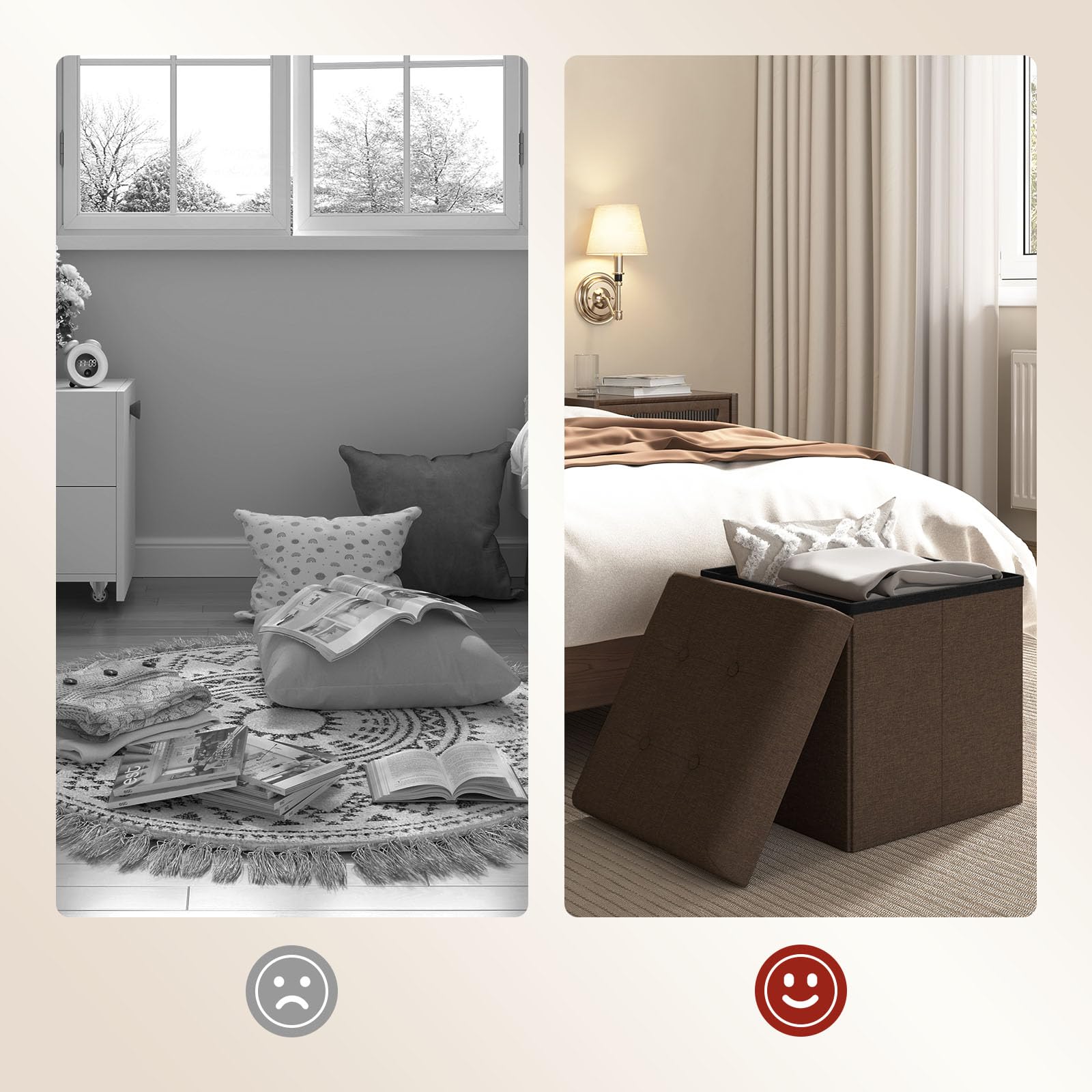 2 Pouf Pieghevoli WOLTU - Cassapanche Contenitore, Grigio Scuro, 43L, In Lino E MDF - Foto 7