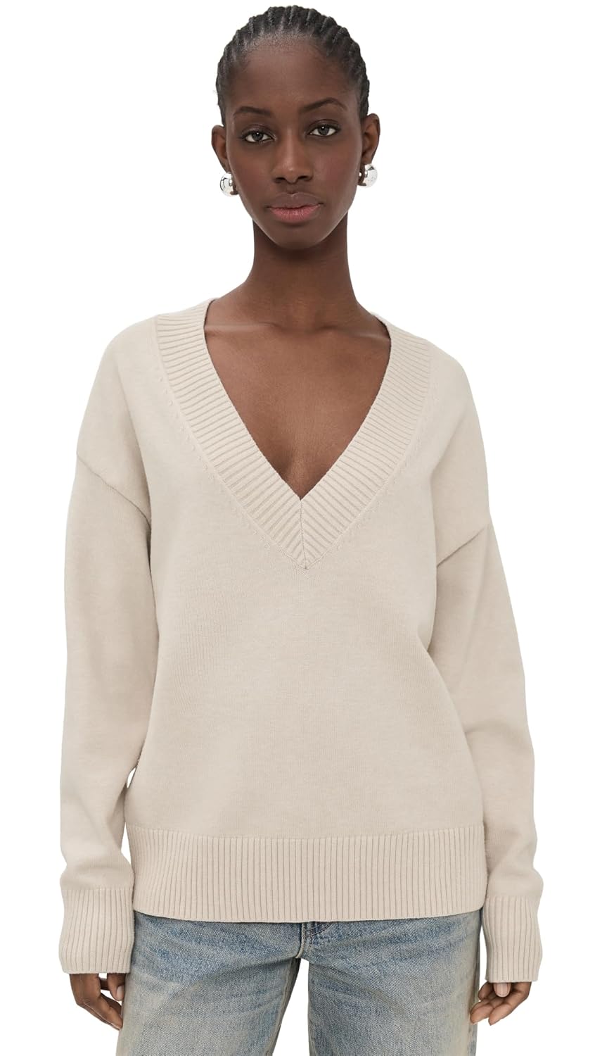 Good American Womens Knit Deep V Knit Sweater